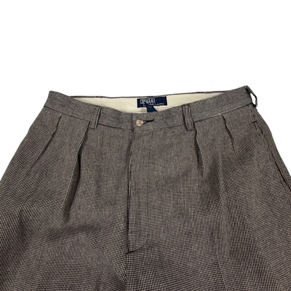 VTG Polo Ralph Lauren Mens Brown Cotton Tweed Basket Weave Pleated Pants 34X31
